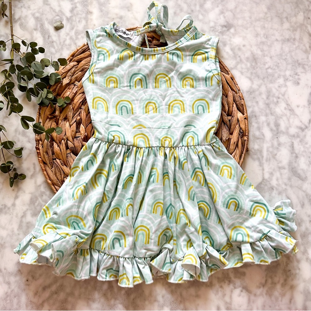 Girlhood Toddler Sleeveless Green Rainbow Twirl Dress